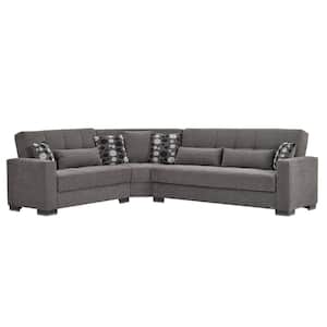 Basics Collection 3-Piece 108.7 in. Chenille Convertible Sofa Bed Sectional 6-Seater With Storage, Dark Gray