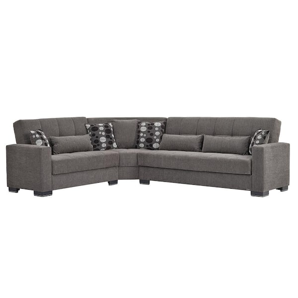 Ottomanson Basics Collection 3-Piece 108.7 in. Chenille Convertible Sofa Bed Sectional 6-Seater With Storage, Dark Gray
