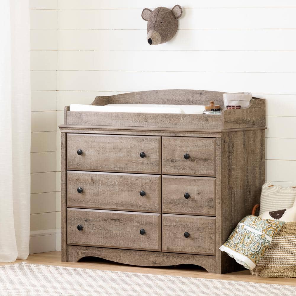 Weathered Oak 6-Drawer Changing Table Dresser