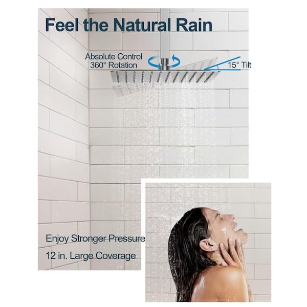 Multiple Press 7-Spray Ceiling Mount 12 in. Fixed and Handheld Shower Head 2.5 GPM in Brushed Nickel