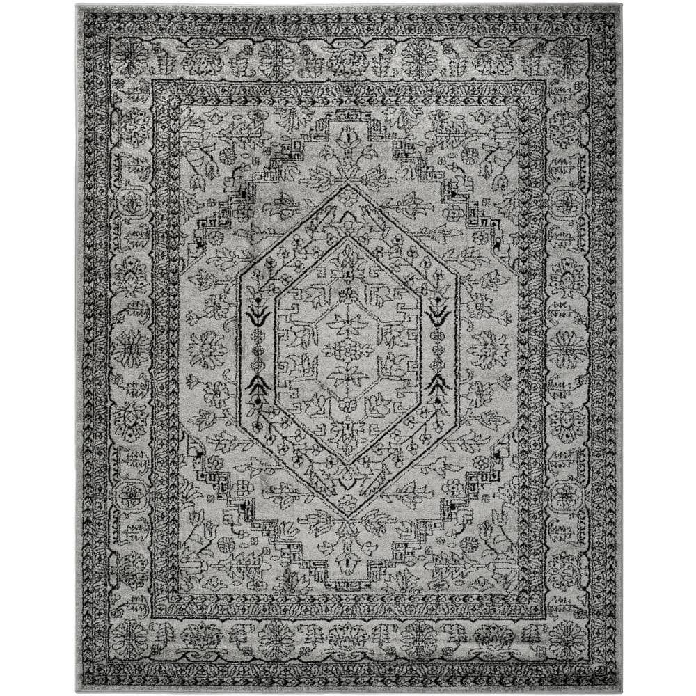SAFAVIEH Adirondack Silver/Black 11 ft. x 15 ft. Border Medallion Area ...