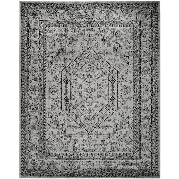 SAFAVIEH Adirondack 9 ft. x 12 ft. Silver/Black Border Medallion Area Rug