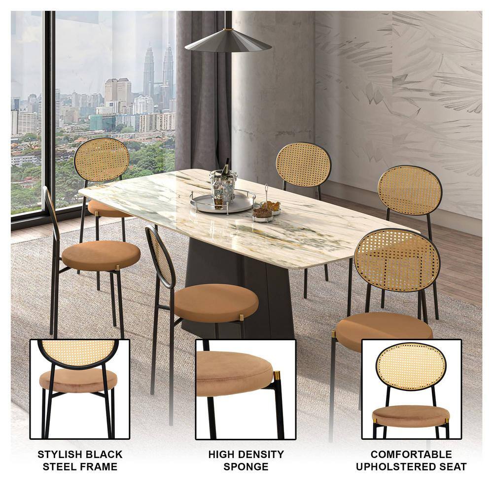 Black Velvet and Rattan High Back Side Chair Set