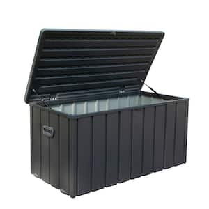 120 Gal. Dark Gray Waterproof Lockable Metal Deck Box with Side Handles and Mobility Rollers