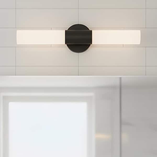 DSI LIGHTING Astra 22 in. Matte Black Integrated LED Vanity Light Bar with Etched Ribbed Glass Shade