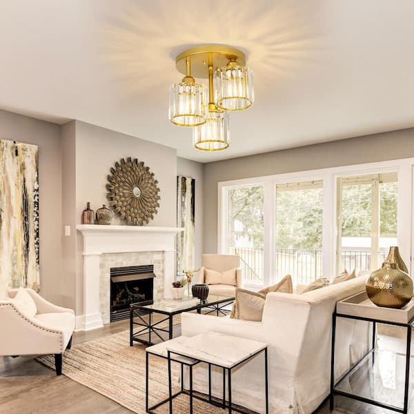GMGSROM 11.8 in. 3-Light Gold Modern Entryway Semi-Flush Mount