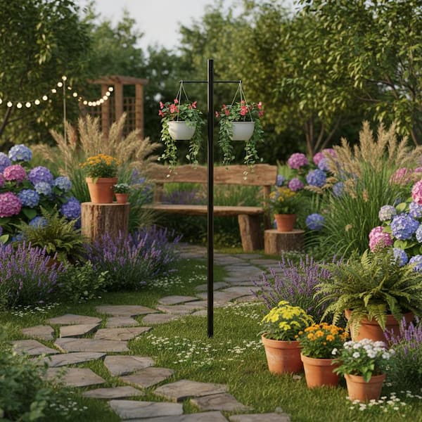 3 in. x 84 in. Black Direct Burial Ladder Rest Photocell Outdoor Lamp Post (1-Pack)