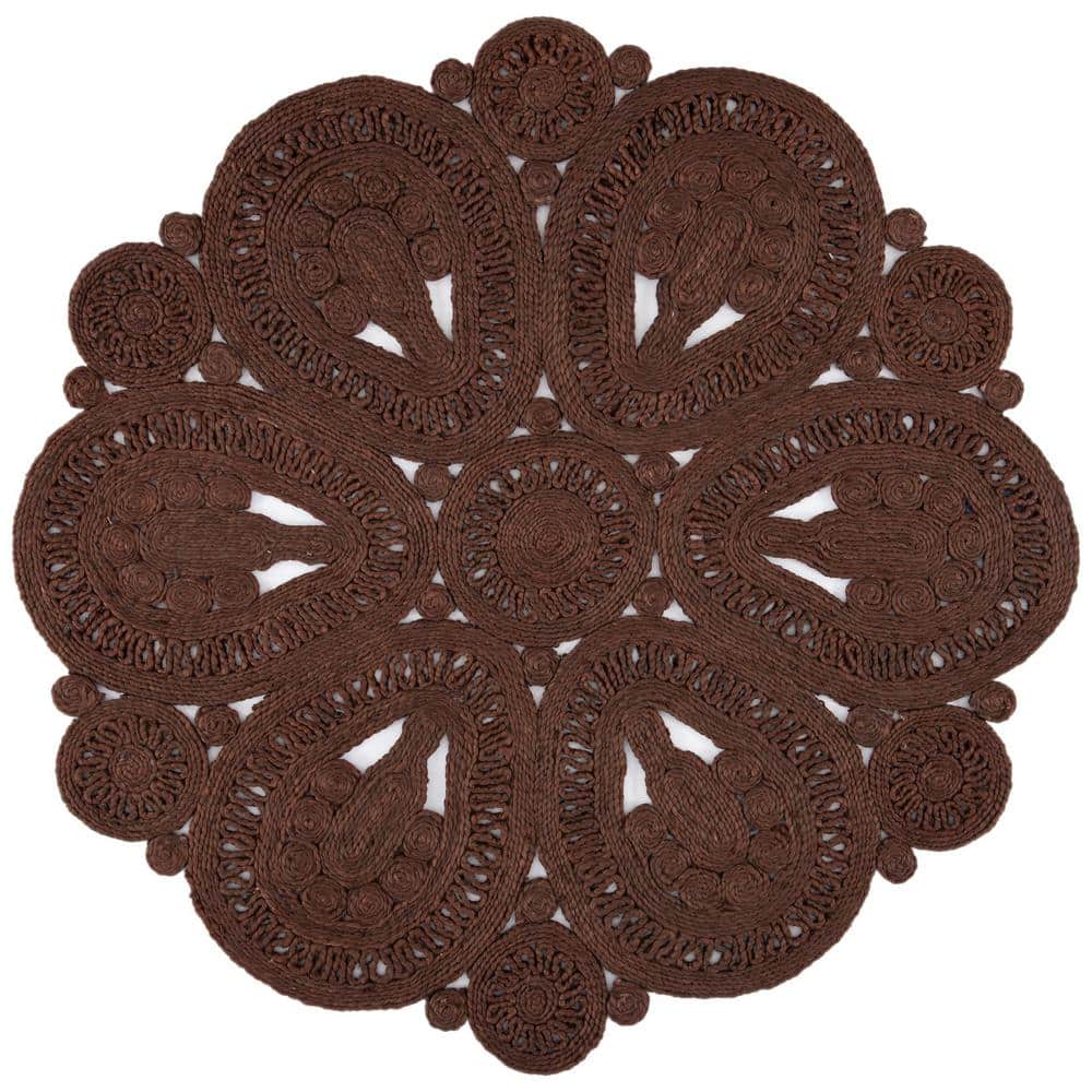 UPC 889048989283 product image for Natural Fiber Brown 4 ft. x 4 ft. Woven Floral Round Area Rug | upcitemdb.com