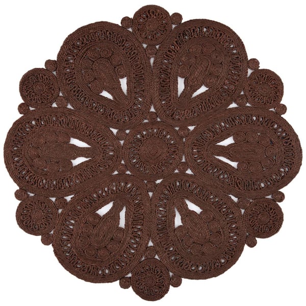 SAFAVIEH Natural Fiber Brown 4 ft. x 4 ft. Woven Floral Round Area Rug