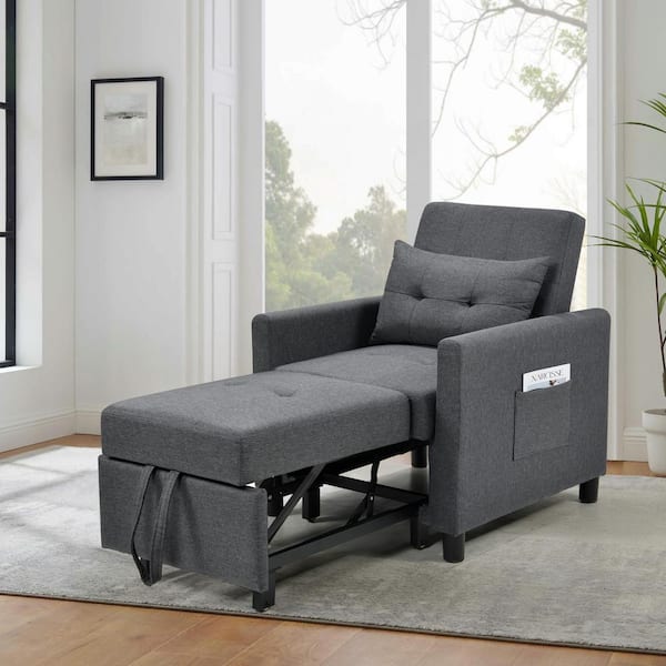 Unbranded Single Daybed 27.5 in. Gray Linen Fabric Twin Size Sofa Bed with Pullout Sleeper Convertible Folding Lounge Chair