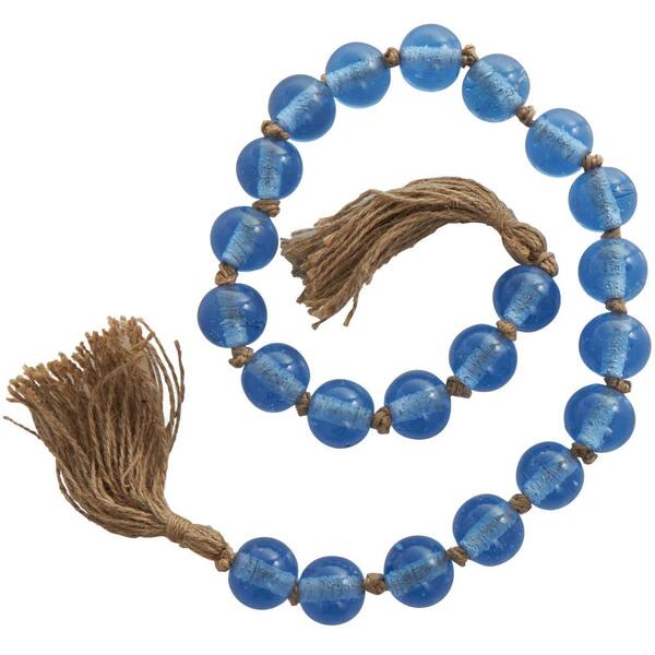 Wood Bead Garland, 2 Pcs Decorative Garland, Blue Sea Glass Decorative Beads with Tassels for Tiered Tray Mantel Coffee Table Nautical Decor (53inch)
