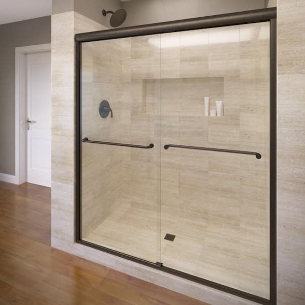 Basco Celesta 60 in. x 71-1/4 in. Semi-Frameless Sliding Shower Door in Oil Rubbed Bronze with AquaGlideXP Clear Glass