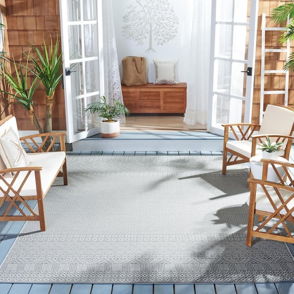 Courtyard Brown/Gray 4 ft. x 4 ft. Tribal Striped Diamonds Indoor/Outdoor Patio  Square Area Rug