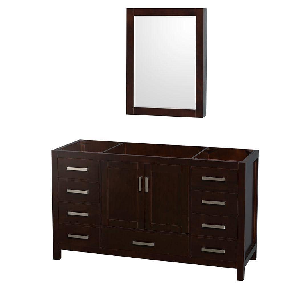 Sheffield 59 in. W x 21.5 in. D x 34.25 in. H Single Bath Vanity Cabinet without Top in Espresso with MC Mirror price history on PriceWatchPro