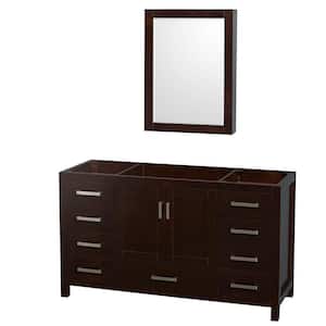 Sheffield 59 in. W x 21.5 in. D x 34.25 in. H Single Bath Vanity Cabinet without Top in Espresso with MC Mirror