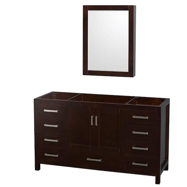 Wyndham Collection Sheffield 59 in. W x 21.5 in. D x 34.25 in. H Single Bath Vanity Cabinet without Top in Espresso with MC Mirror