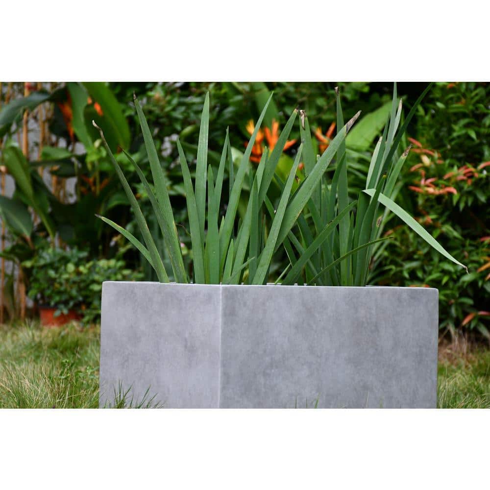 Large Rectangular Gray Lightweight Concrete Outdoor Planter