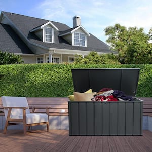 120-Gallon Outdoor Deck Box, Waterproof Lockable Steel Storage Container for Outside Cushions, Garden Tools, Gray