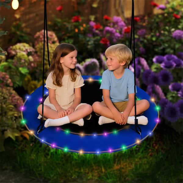 Black Blue 40 in. Saucer Tree Swing 660 lbs. for Kids Adults Outdoor w/LED Lights