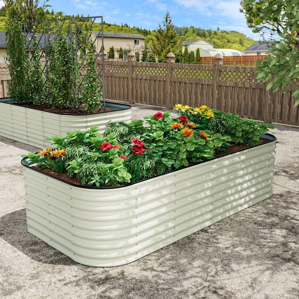8 ft. x 4 ft. x 2 ft. Galvanized Steel Raised Garden Bed Planter Box Outdoor, Beige