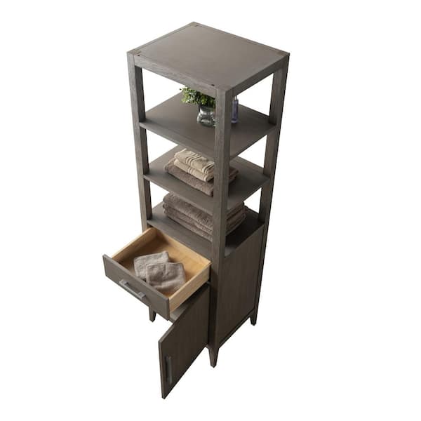 Vanity Art 21 in. W x 17 in. D x 72 in. H Brown MDF Floor Standing Linen Cabinet with Soft Close Door in Driftwood Gray/BN