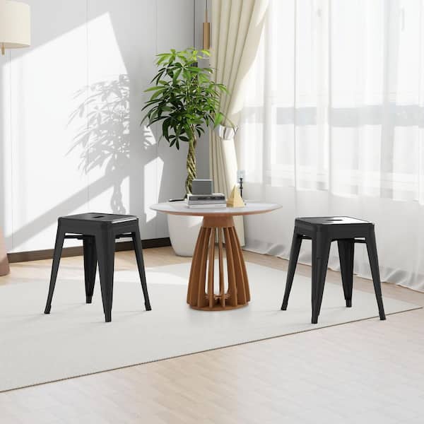 Industrial 18 in. H Black Backless Stackable Metal Frame Bar Stools (Set of 2) for Indoor Outdoor Kitchen