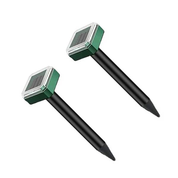 2-Piece Square Ultrasonic Solar Powered Mole Repellent Stakes IP65 Waterproof for Groundhog,Vole,Snake, Garden and Patio