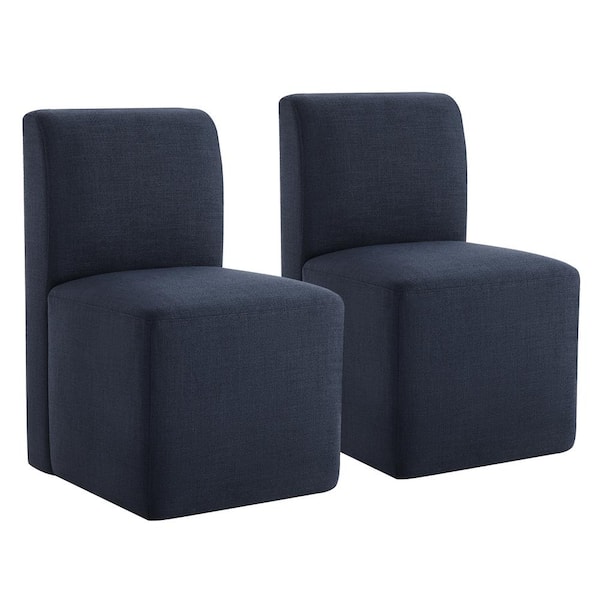 Idina Insignia Blue Fabric Dining Chair with Casters (Set of 2)