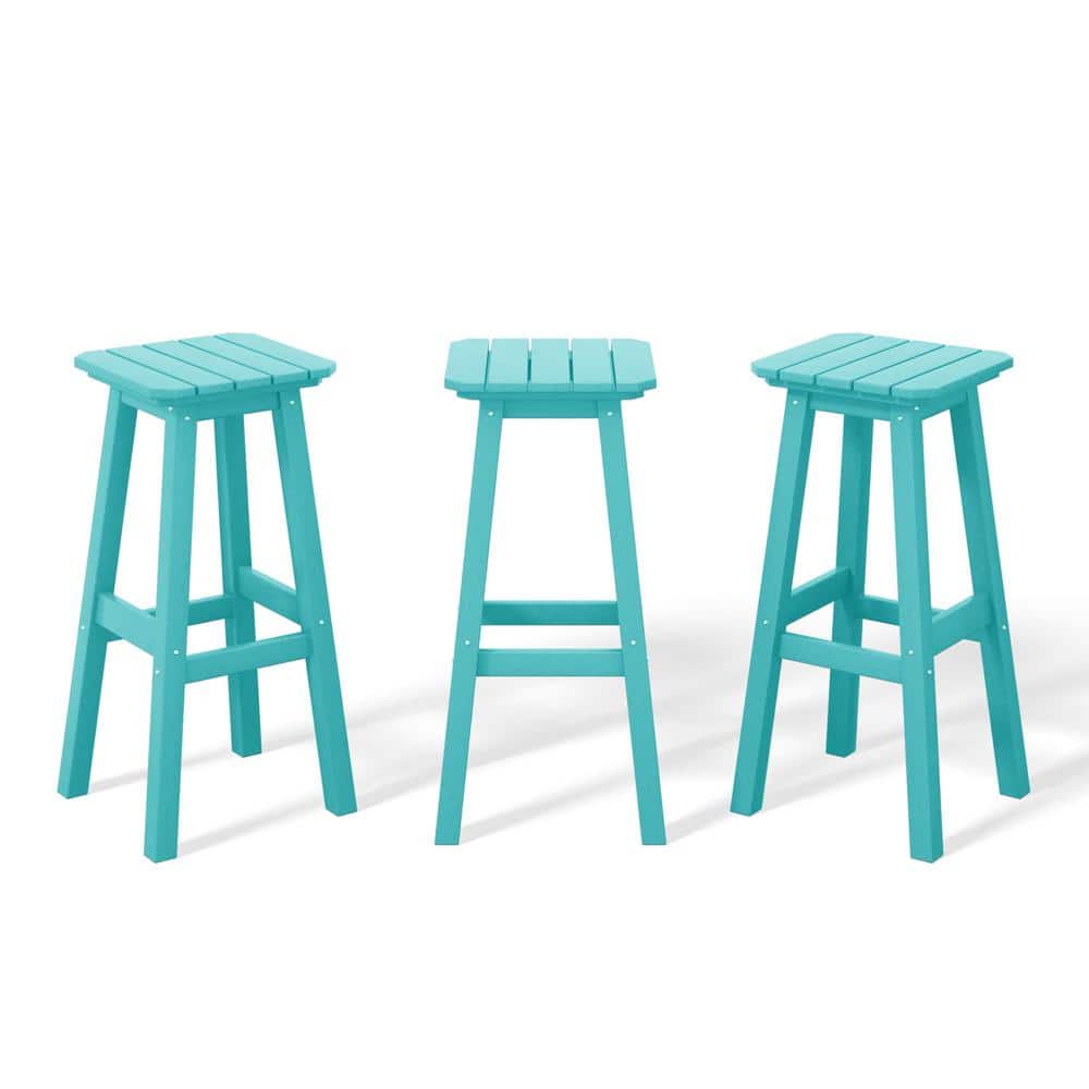Laguna 29 in. HDPE Plastic All Weather Backless Square Seat Bar Height Outdoor Bar Stool in Turquoise, (Set of 3) price history on PriceWatchPro