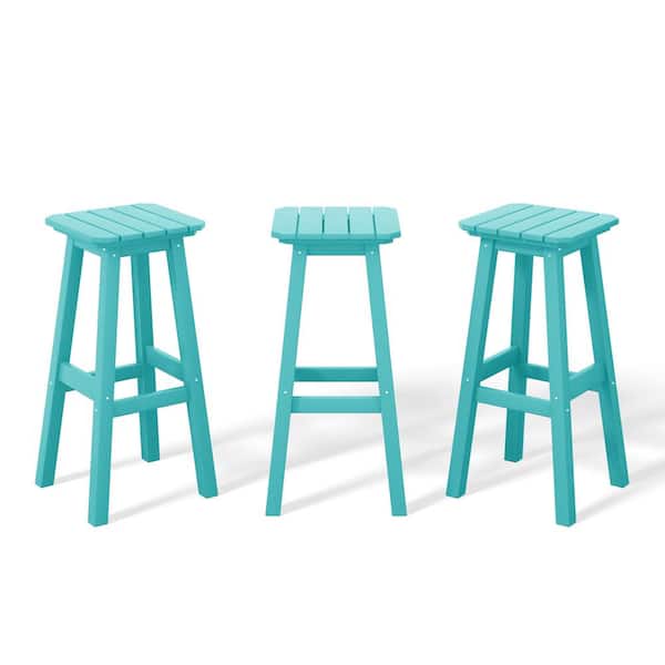 WESTIN OUTDOOR Laguna 29 in. HDPE Plastic All Weather Backless Square Seat Bar Height Outdoor Bar Stool in Turquoise, (Set of 3)