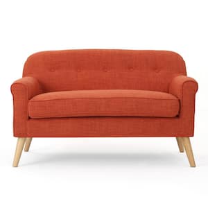 Mariah Muted Orange Polyester 2-Seater Loveseat with Tapered Wood Legs