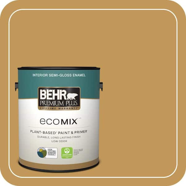 1 gal. #330D-6 Townhouse Tan Semi-Gloss Enamel EcoMix Plant-Based Interior Paint & Primer