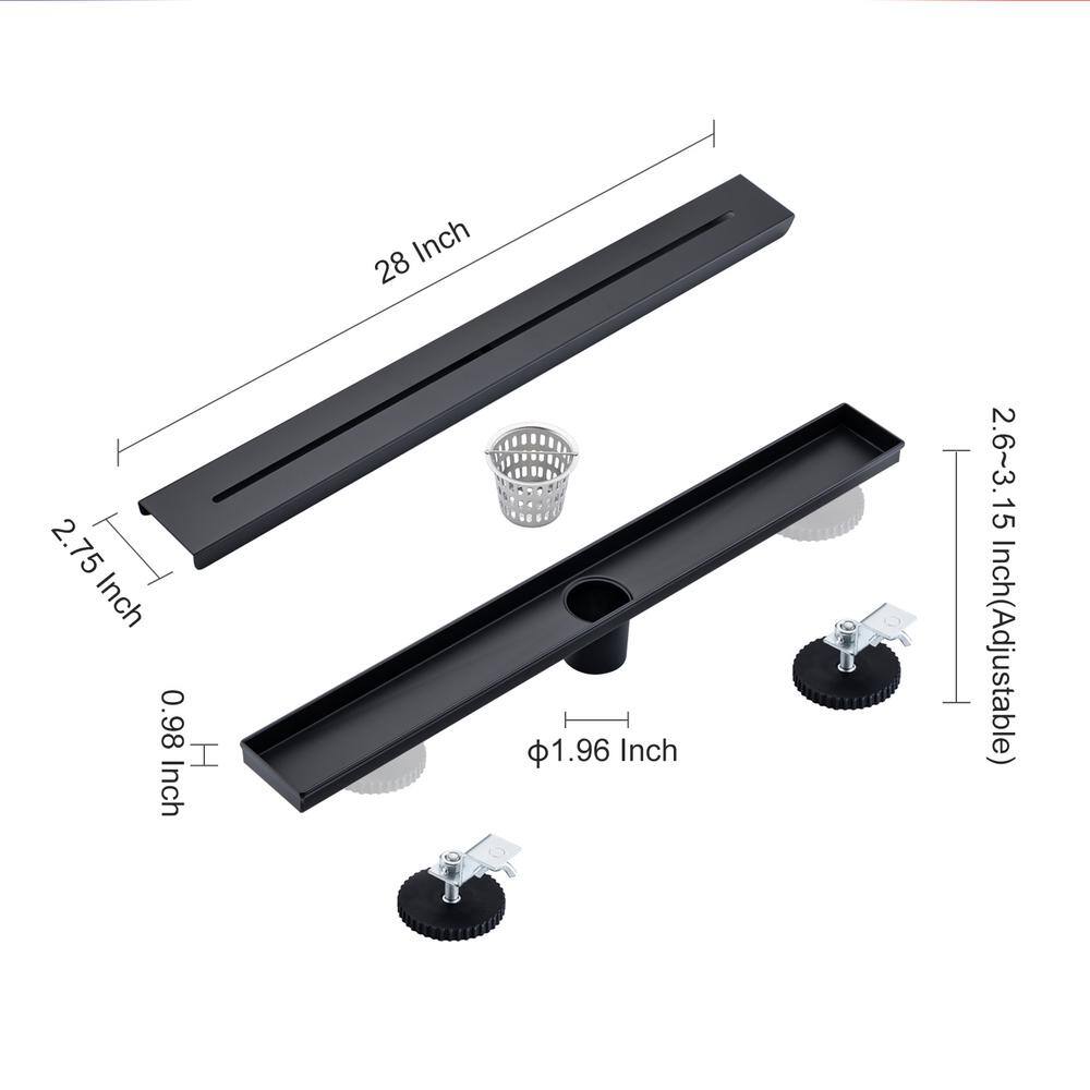 28'' Matte Black Stainless Steel Linear Grid Shower Drain