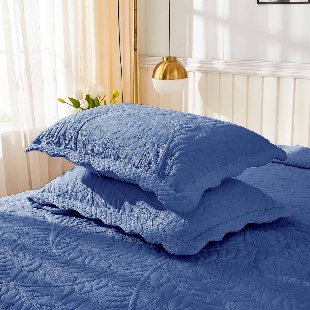 Navy Cotton Embroidered Standard Quilted Pillow Shams