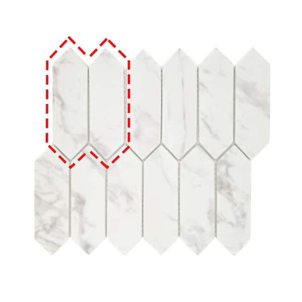sunwings White Calacatta Picket 6 in. x 6 in. Long Hexagon Recycled Glass Marble Looks Mosaic Floor & Wall Tile (0.25 sq.ft.)