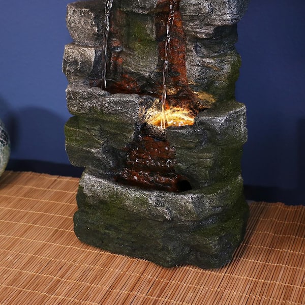 14 in. Towering Cave Waterfall Indoor Tabletop Fountain with LED