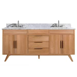 Taylor 73 in. W x 22 in. D Bath Vanity in Natural Teak with Marble Vanity Top in Carrara White with White Basin