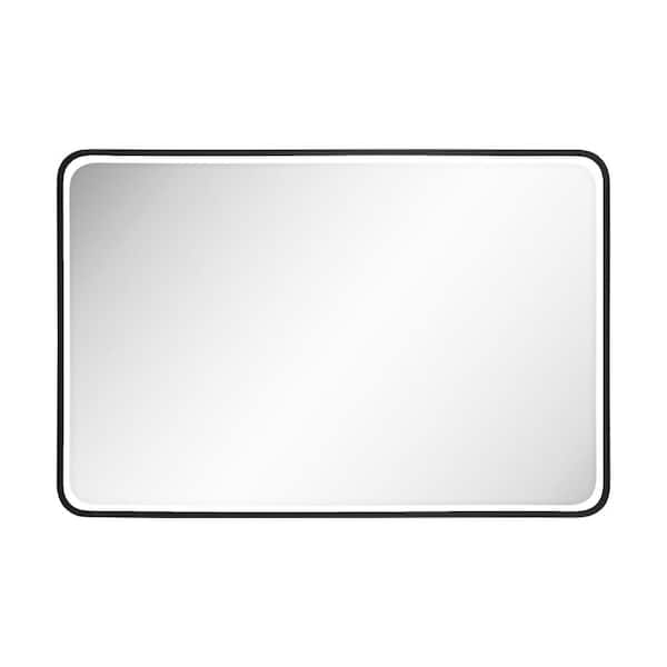 GETLEDEL 24 in. W x 36 in. H Rounded Rectangular Aluminum Frame Beveled Glass Wall Mounted Bathroom Vanity Mirror in Black