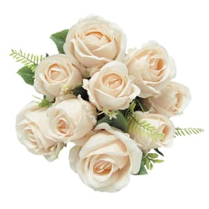 19 in. Pastel Ivory Artificial Rose Flower Stem Bush Bouquet (Set of 2)