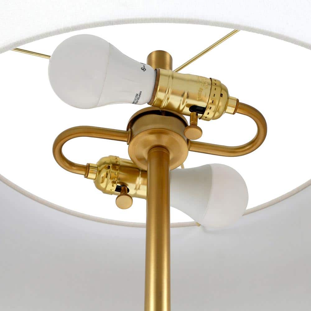 Matte Black and Brass Floor Lamp with White Drum Shade