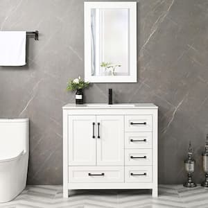 36 in. W x 18.3 in. D x 34 in . H Single Sink Bath Vanity in White with Ceramic Top and Mirror Drain Faucet Set