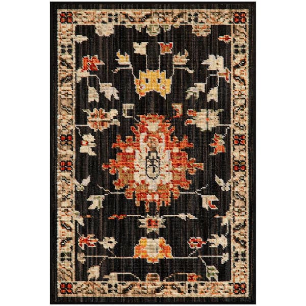 Antique Bloom Black 2 ft. x 3 ft. Medallion Traditional Area Rug