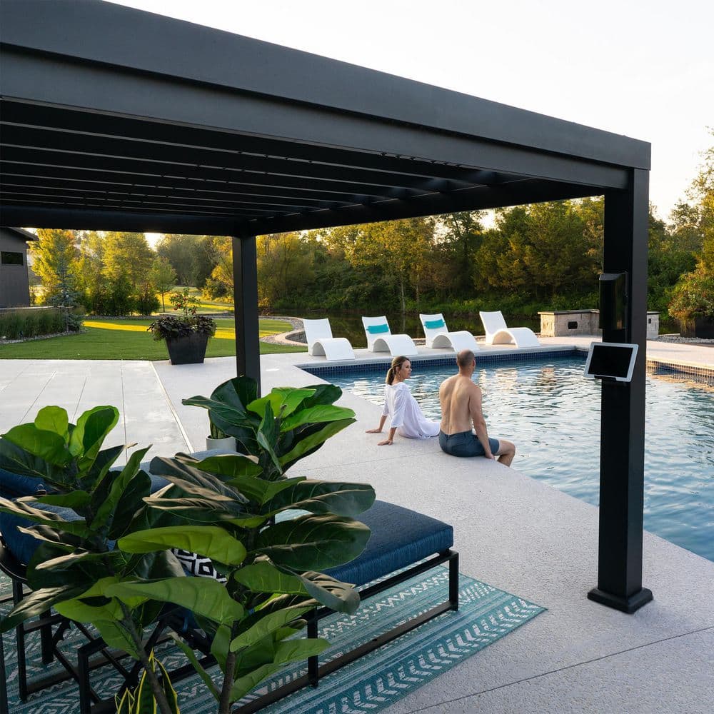 Trenton 14' x 12' Black Steel Pergola with Canopy