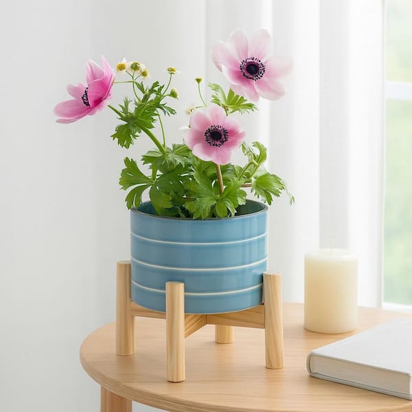 BlueSky社製インテリア　プランター Liv & Skye Blue Sky Ceramic Striped Planter (6 in. W x 4 in. H