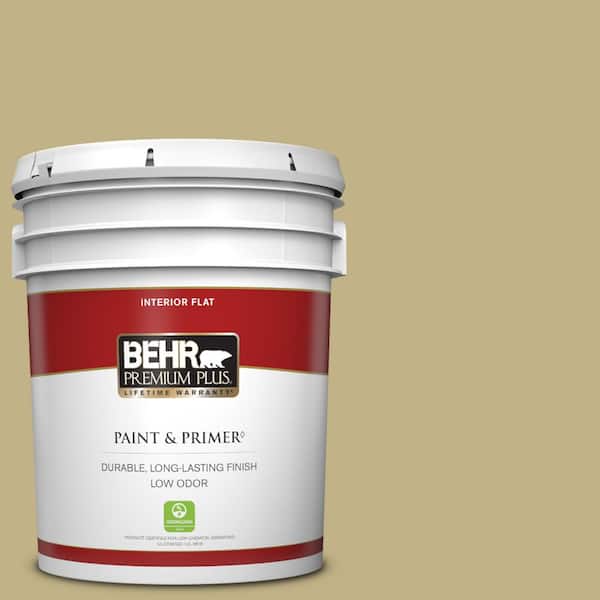 BEHR PREMIUM PLUS 5 gal. #380F-5 Harmonic Tan Flat Low Odor Interior Paint & Primer