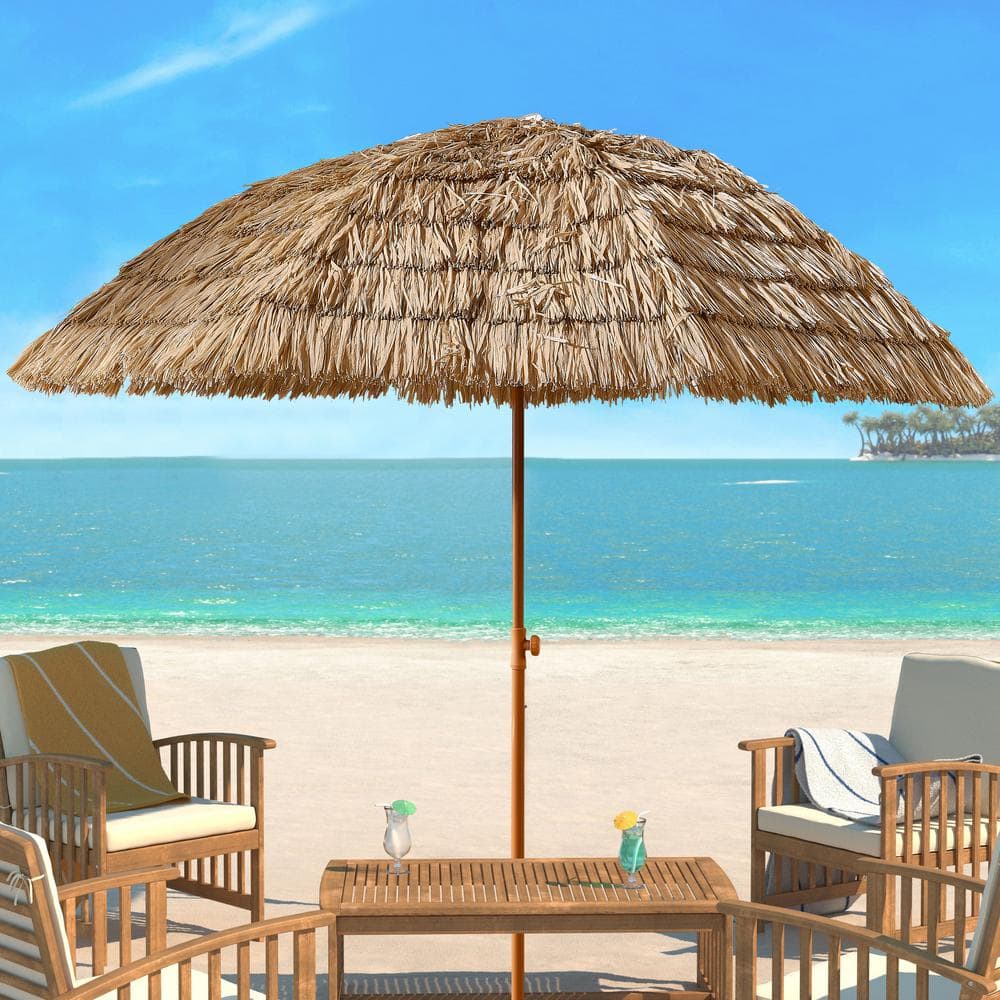 Runesay 8 ft. Patio Tiki Umbrella Tropical Palapa Raffia Tiki Hut ...