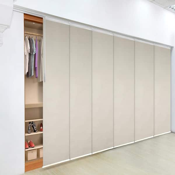 EMOH Pearlescent 70 in. - 130 in. W x 116 in. L Adjustable 6- Panel White Single Rail Panel Track with 23.5 in. Slates