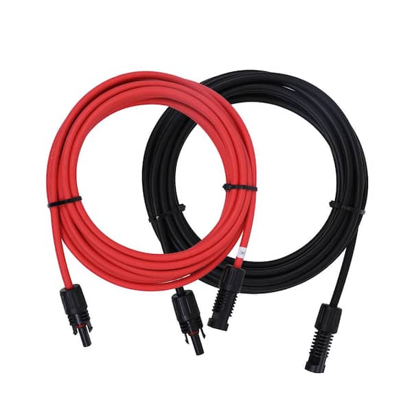 Renogy 20 ft. 10AWG Solar Panel Extension Cable with Male and Female Connectors, 20 ft. 10AWG, 1 Pair (Red and Black)