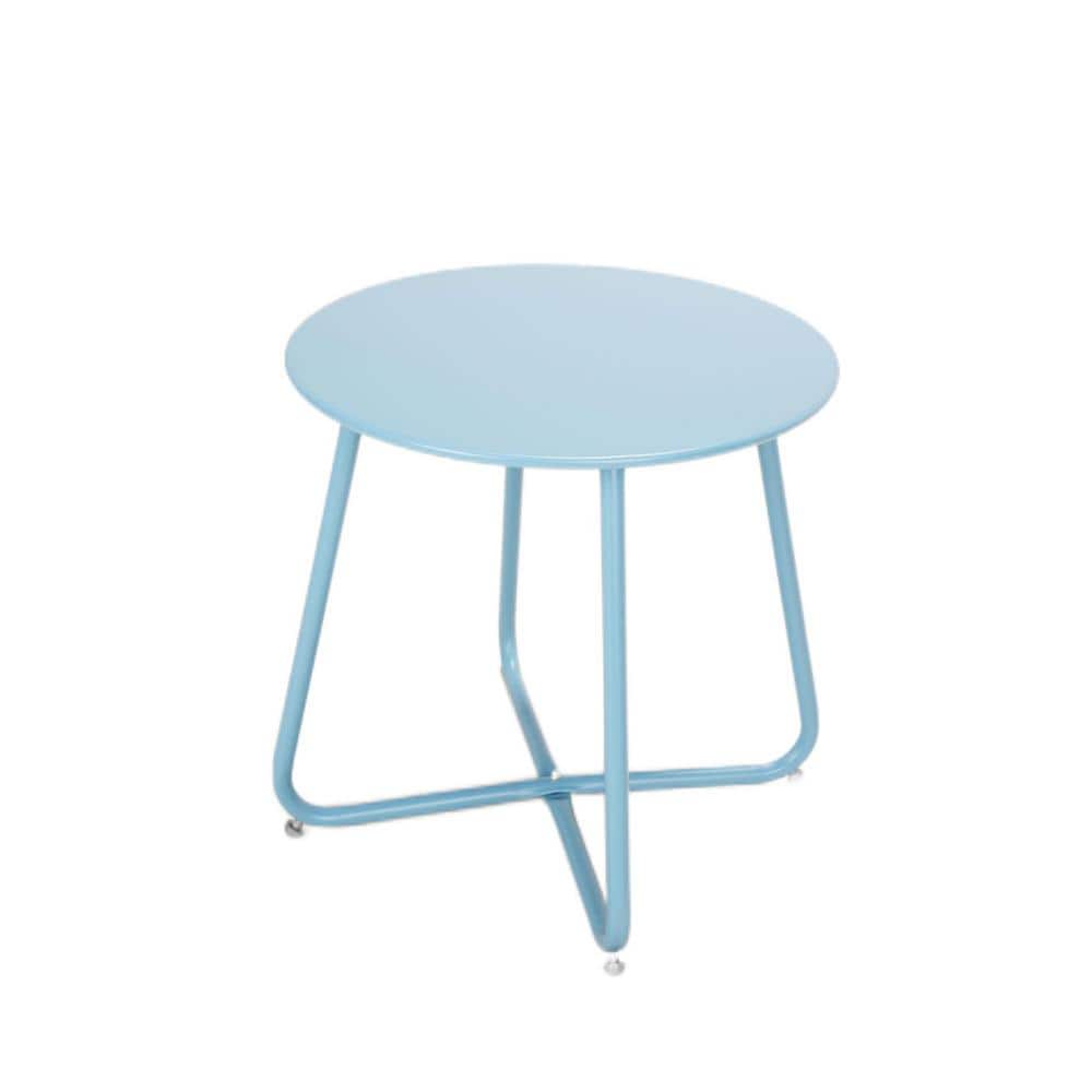 17.7 in Metal Round Outdoor Coffee Table in Blue