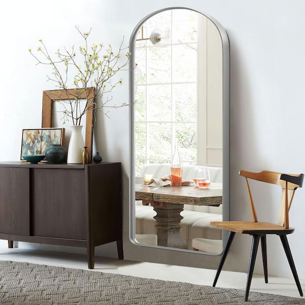 Dovelina 31 in. W x 71 in. H Alloy Aluminum Arched Framed Modern Silver Floor Mirror